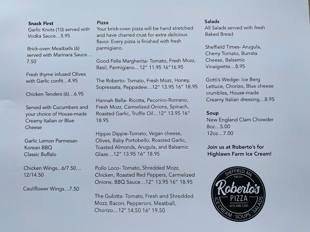 Robertos Pizza | restaurant | 113 Main St, Sheffield, MA 01257, USA | 4132481241 OR +1 413-248-1241