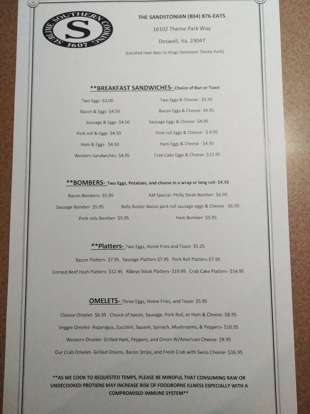 The Sandstonian | restaurant | 16102 Theme Park Way, Doswell, VA 23047, USA | 8048763287 OR +1 804-876-3287