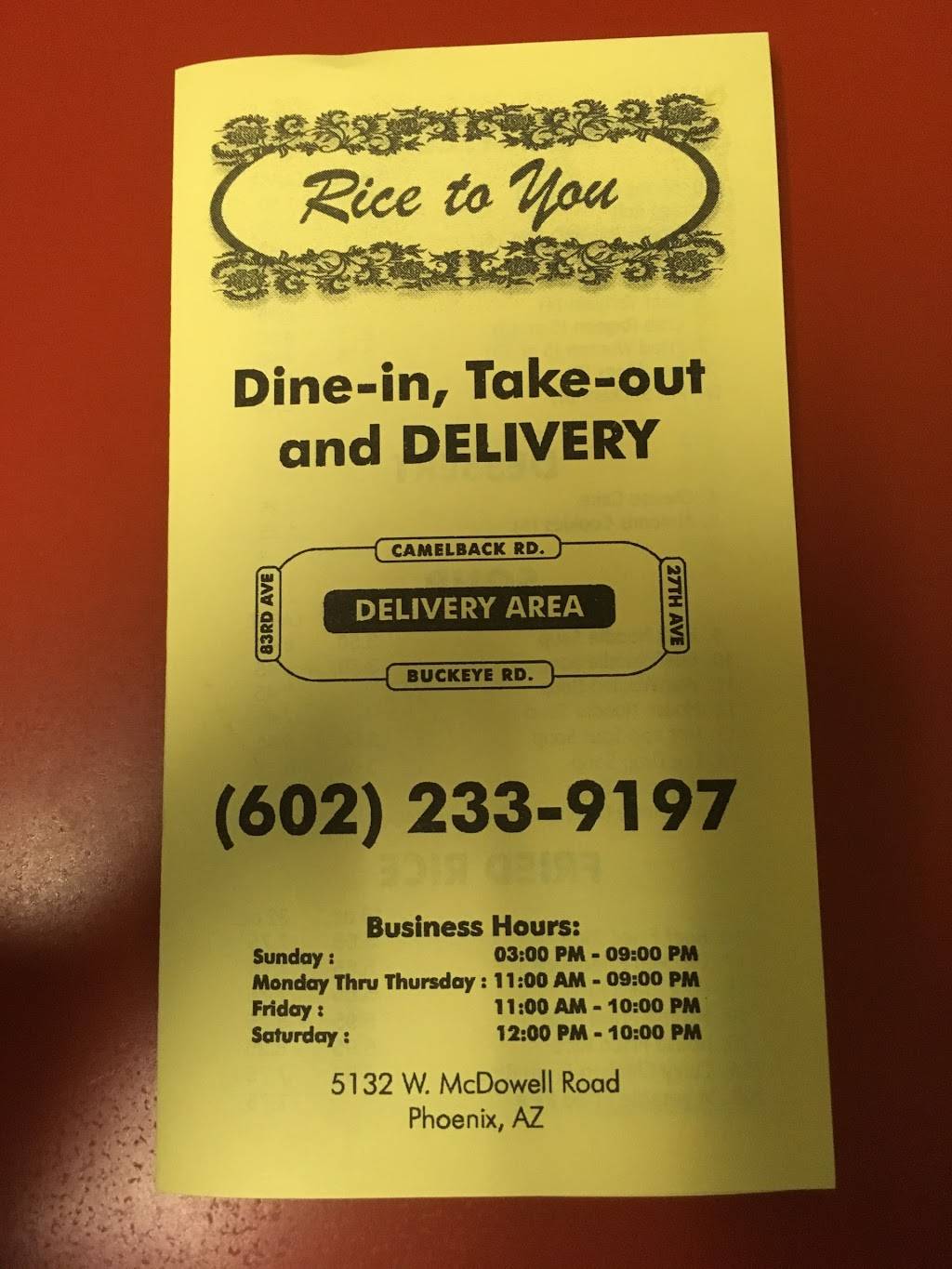 Rice To You | restaurant | 5136 W McDowell Rd, Phoenix, AZ 85035, USA | 6022339197 OR +1 602-233-9197