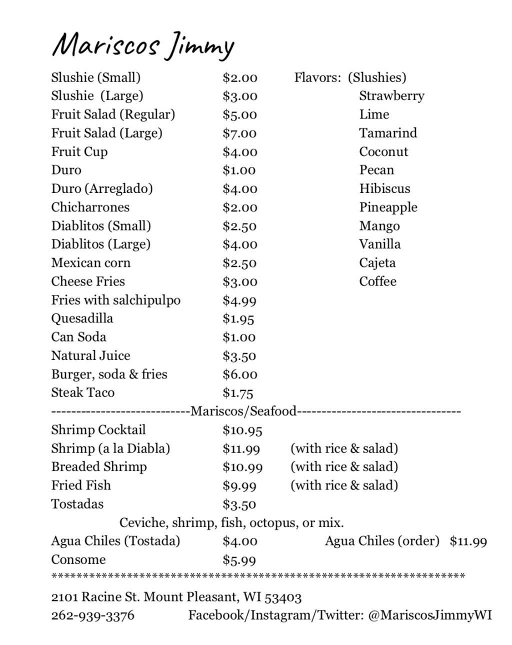 Mariscos Jimmy | restaurant | 2101 Racine St, Mt Pleasant, WI 53403, USA | 2629393376 OR +1 262-939-3376