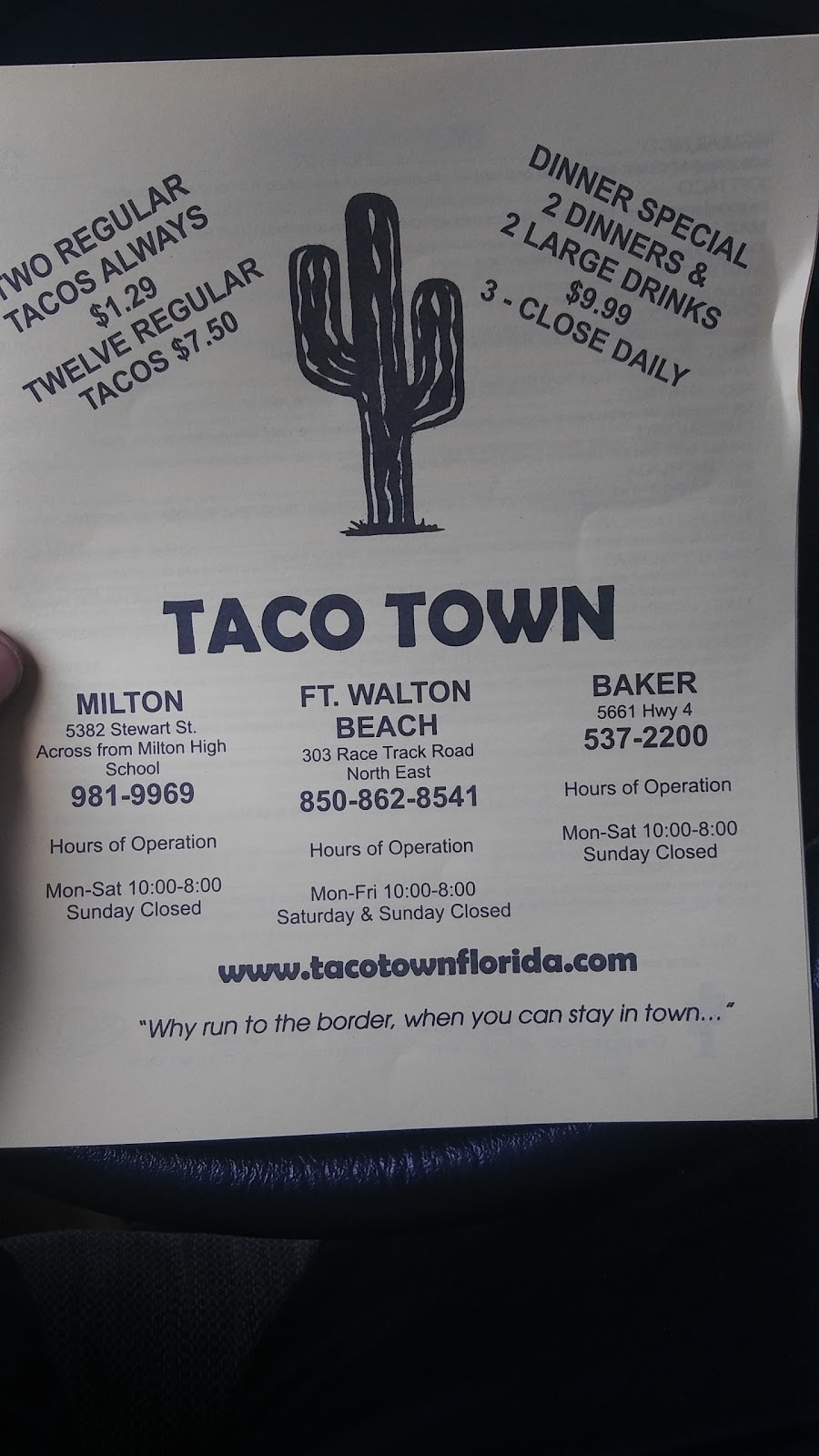 Taco Town | restaurant | 5382 Stewart St, Milton, FL 32570, USA | 8509819969 OR +1 850-981-9969