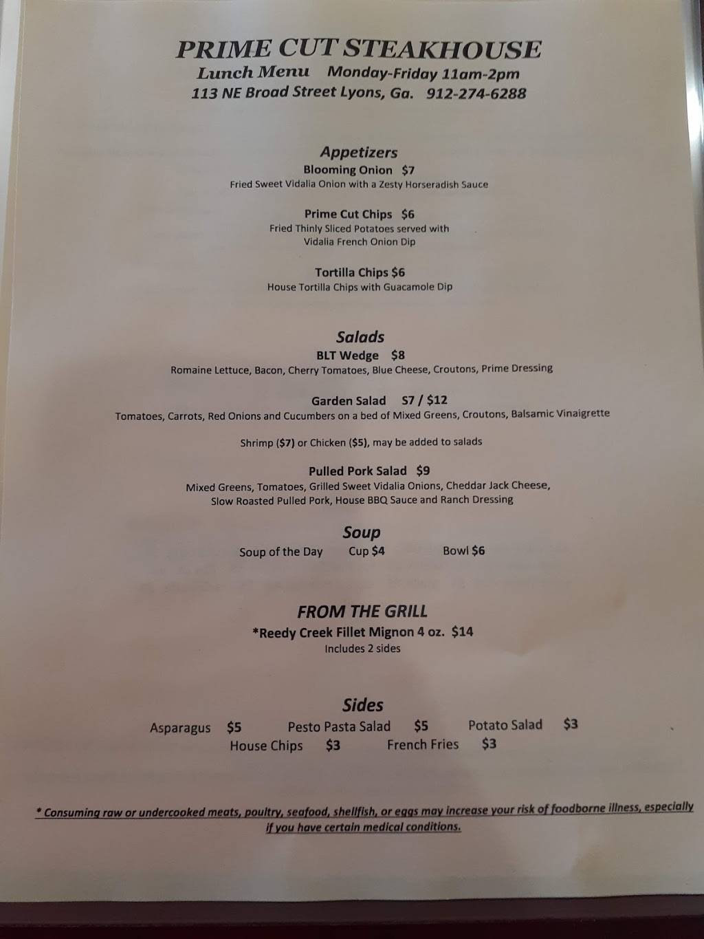 Prime Cut Steakhouse | restaurant | 113 NE Broad St, Lyons, GA 30436, USA | 9122746288 OR +1 912-274-6288