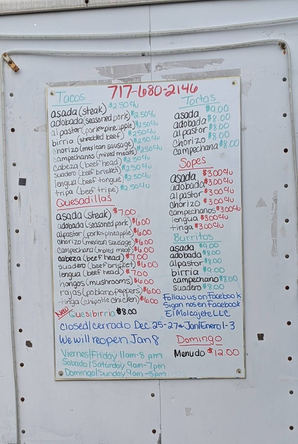 El Molcajete | restaurant | 8232 Carlisle Pike, York Springs, PA 17372, USA | 7176802146 OR +1 717-680-2146