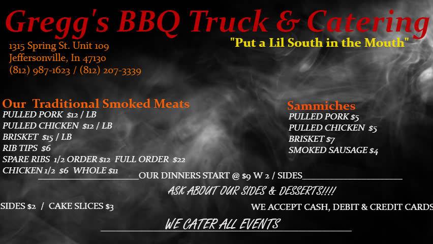 Greggs BBQ Truck & Catering | restaurant | 1315 Spring St Unit 109, Jeffersonville, IN 47130, USA | 8129871623 OR +1 812-987-1623