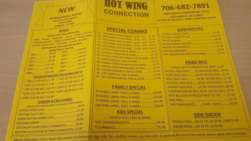 Hot wing connections | restaurant | 1807 S Lumpkin Rd # F, Columbus, GA 31903, USA | 7066827891 OR +1 706-682-7891
