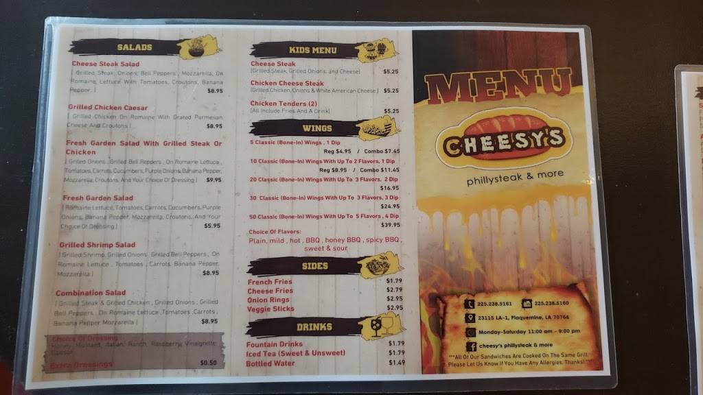 Cheesys phillysteaks & more | restaurant | 23115 LA-1, Plaquemine, LA 70764, USA | 2252385161 OR +1 225-238-5161