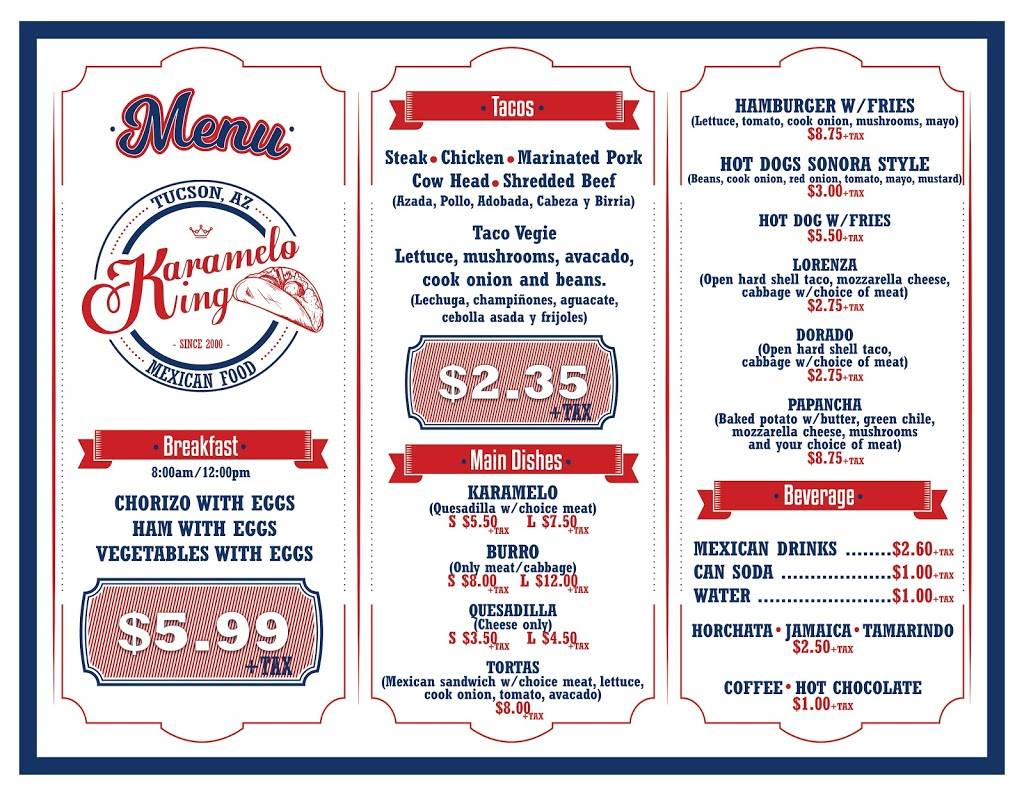 Karamelo King | restaurant | 5224 E Pima St, Tucson, AZ 85712, USA | 5208496682 OR +1 520-849-6682