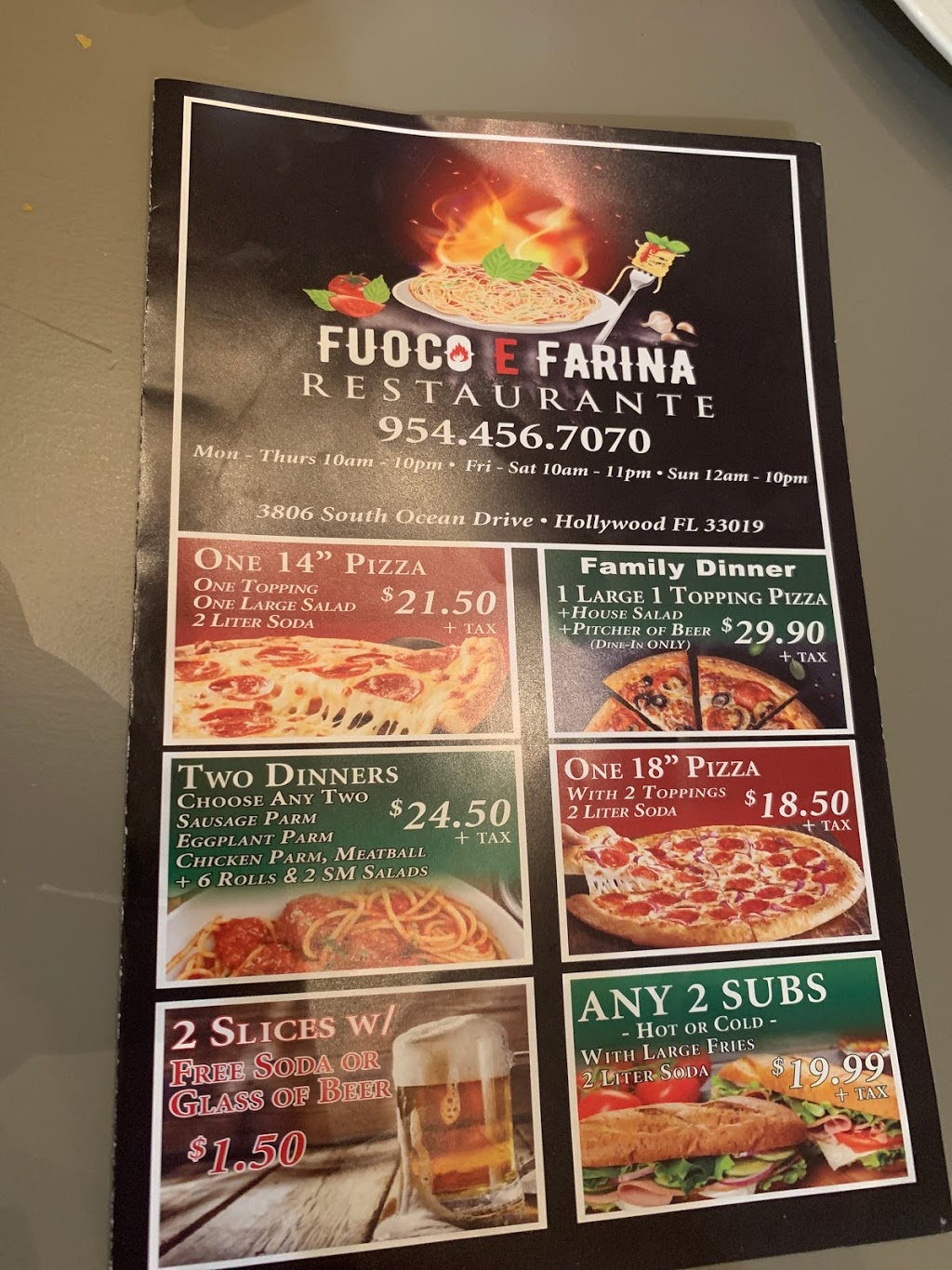 Fuoco e Farina Resturante | meal delivery | 3806 S Ocean Dr, Hollywood, FL 33019, USA | 9544567070 OR +1 954-456-7070