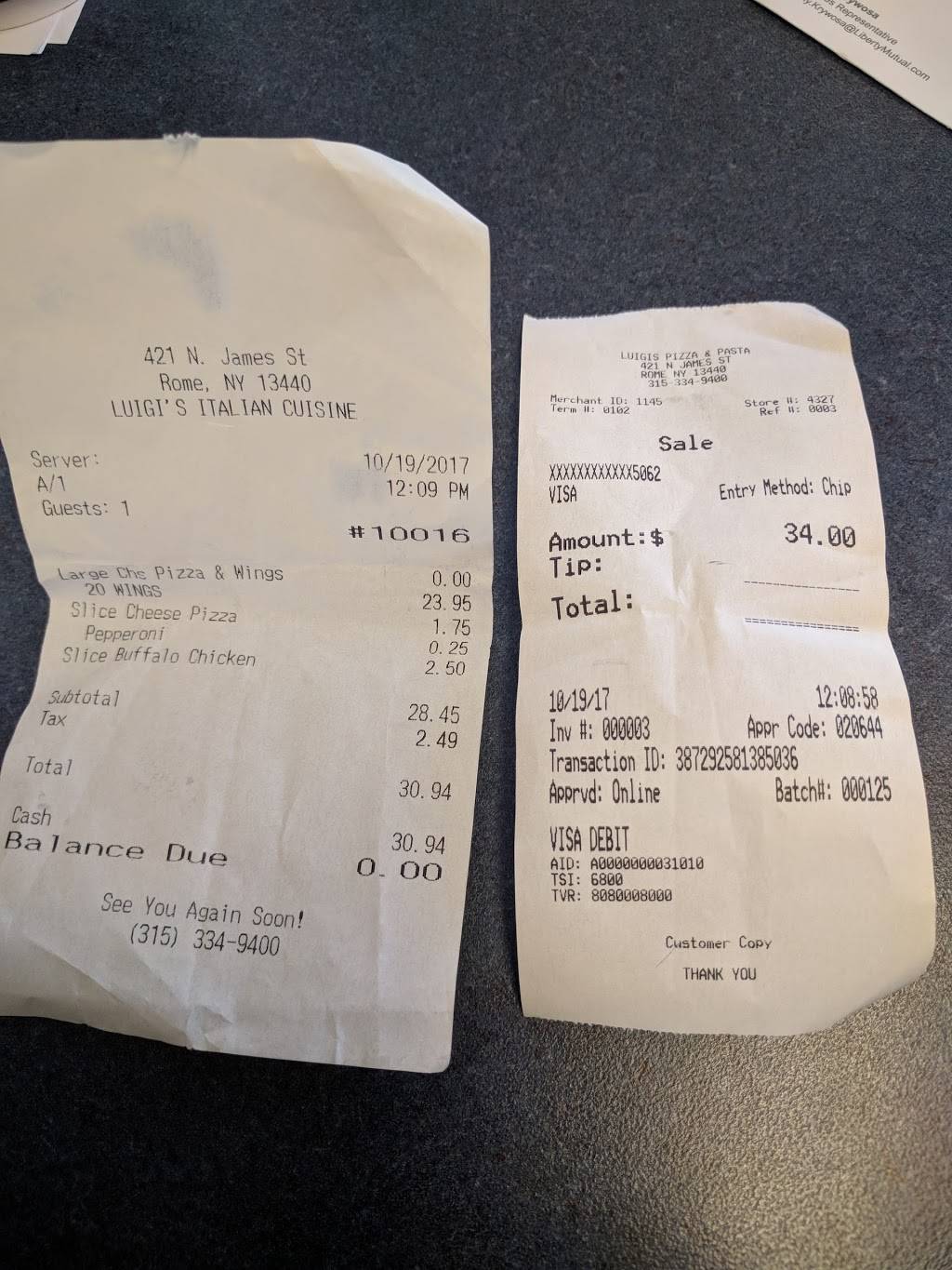 Luigis Italian Cuisine | meal takeaway | 421 N James St, Rome, NY 13440, USA | 3153349400 OR +1 315-334-9400