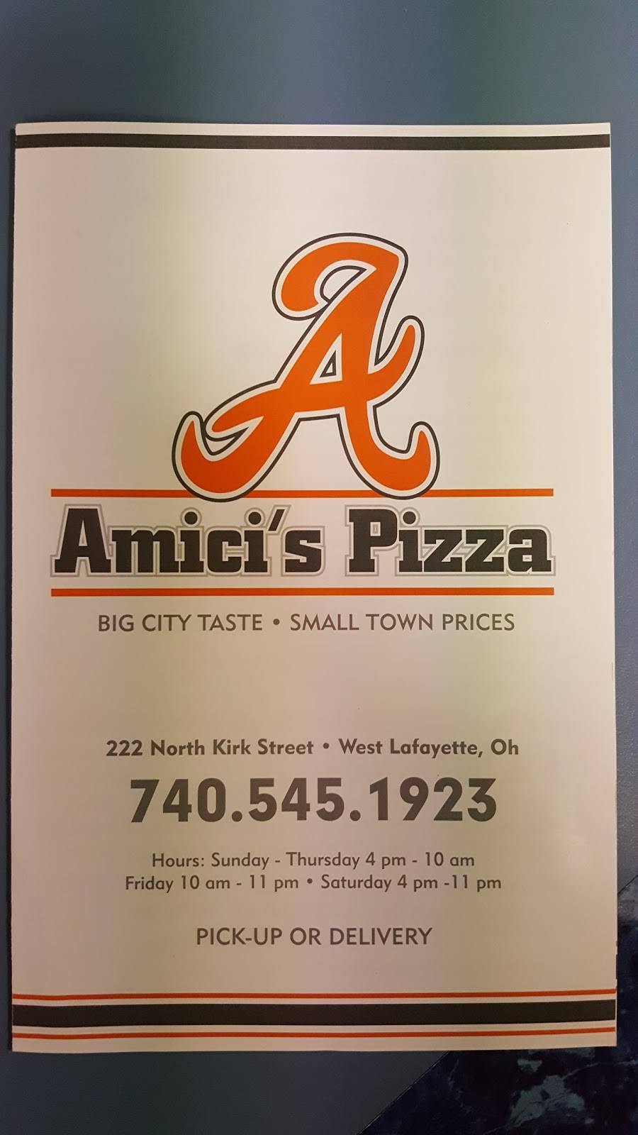 Amicis Pizza | restaurant | 222 Kirk St, West Lafayette, OH 43845, USA | 7405451923 OR +1 740-545-1923