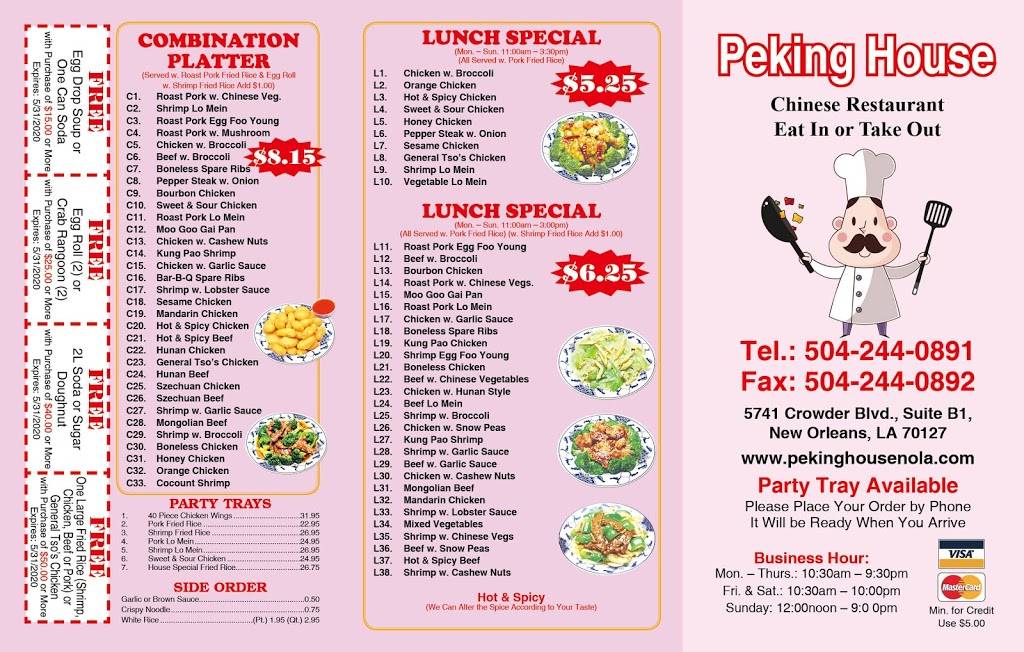 Peking House Restaurant | restaurant | 5741 Crowder Blvd b1, New Orleans, LA 70127, USA | 5042440891 OR +1 504-244-0891