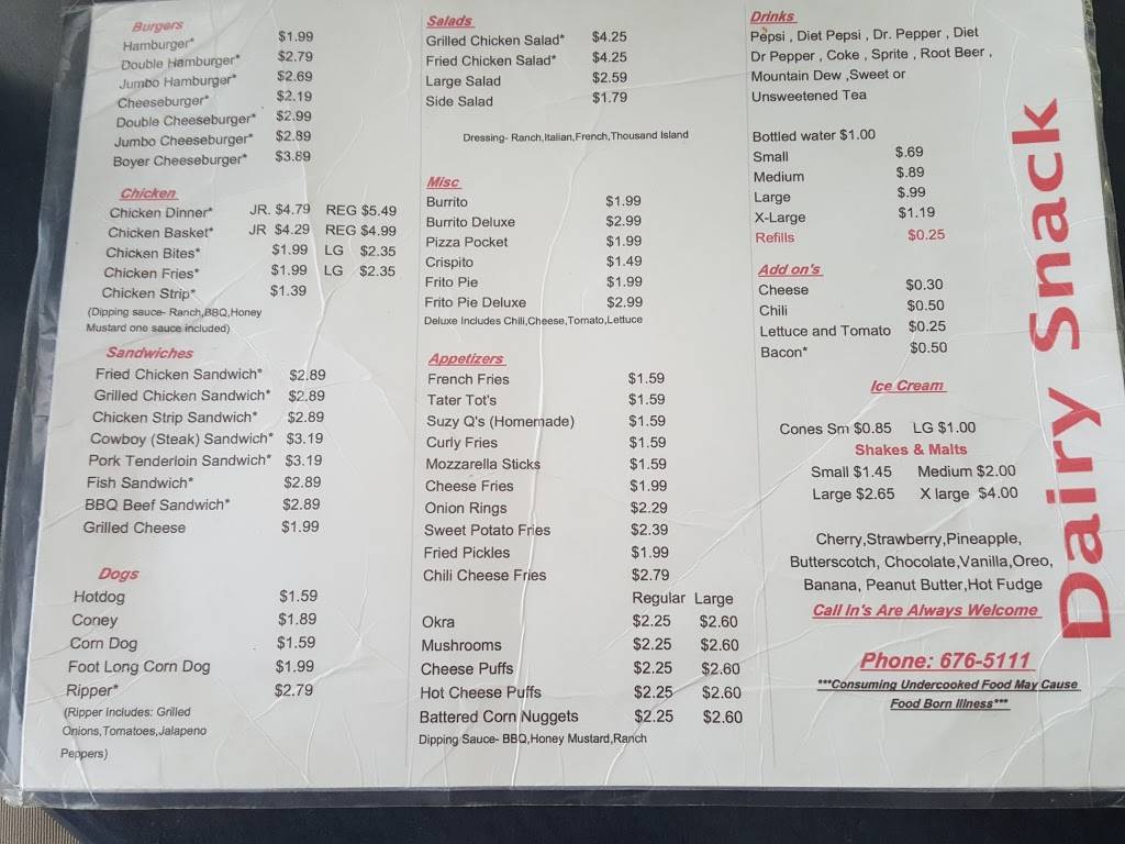 Dairy Snack | restaurant | 406 W Conner Ave, Fairland, OK 74343, USA | 9186765111 OR +1 918-676-5111