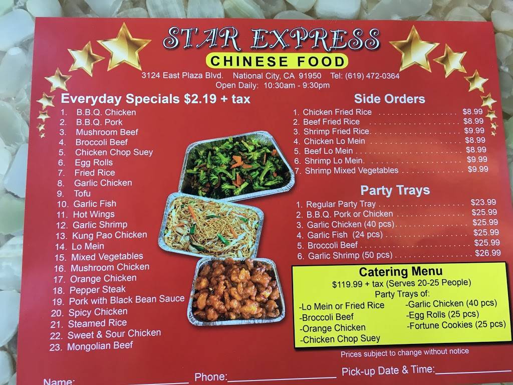 Star Express | restaurant | 3124 E Plaza Blvd, National City, CA 91950, USA | 6194720364 OR +1 619-472-0364