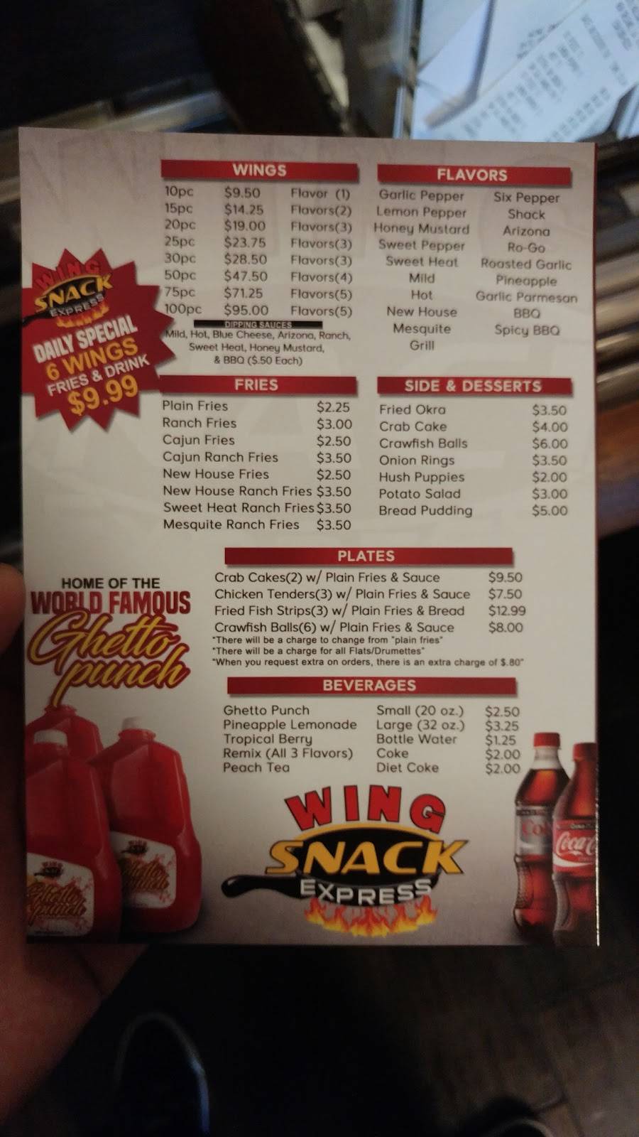 Wing Snack Express | restaurant | 3570 Holiday Dr #1, New Orleans, LA 70114, USA | 5043666225 OR +1 504-366-6225