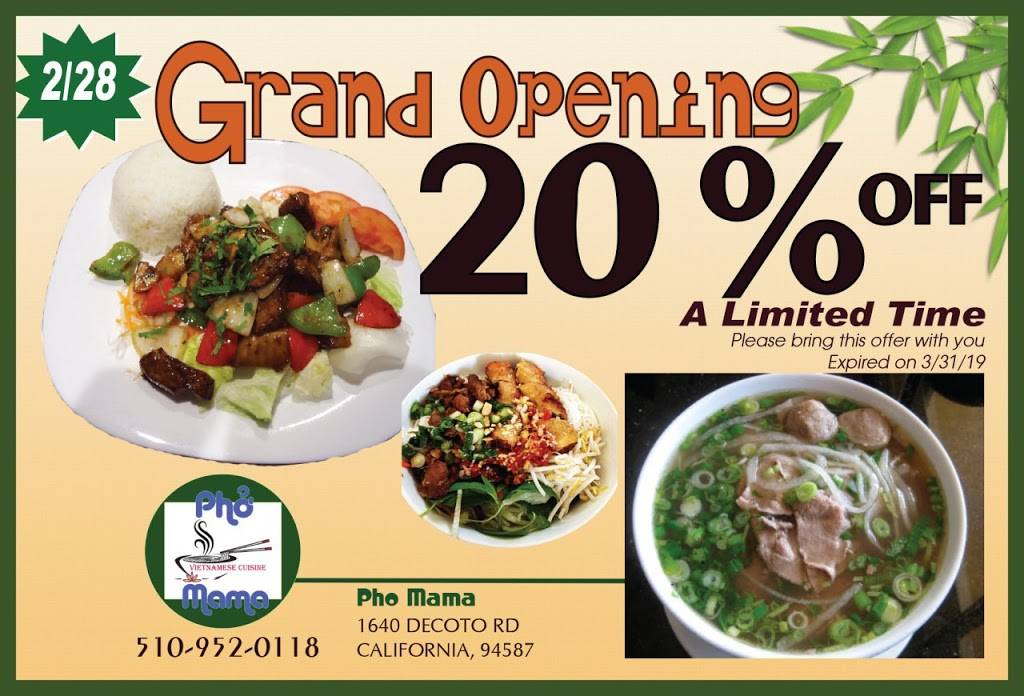 Pho Mama | restaurant | 1640 Decoto Rd, Union City, CA 94587, USA | 5109520118 OR +1 510-952-0118