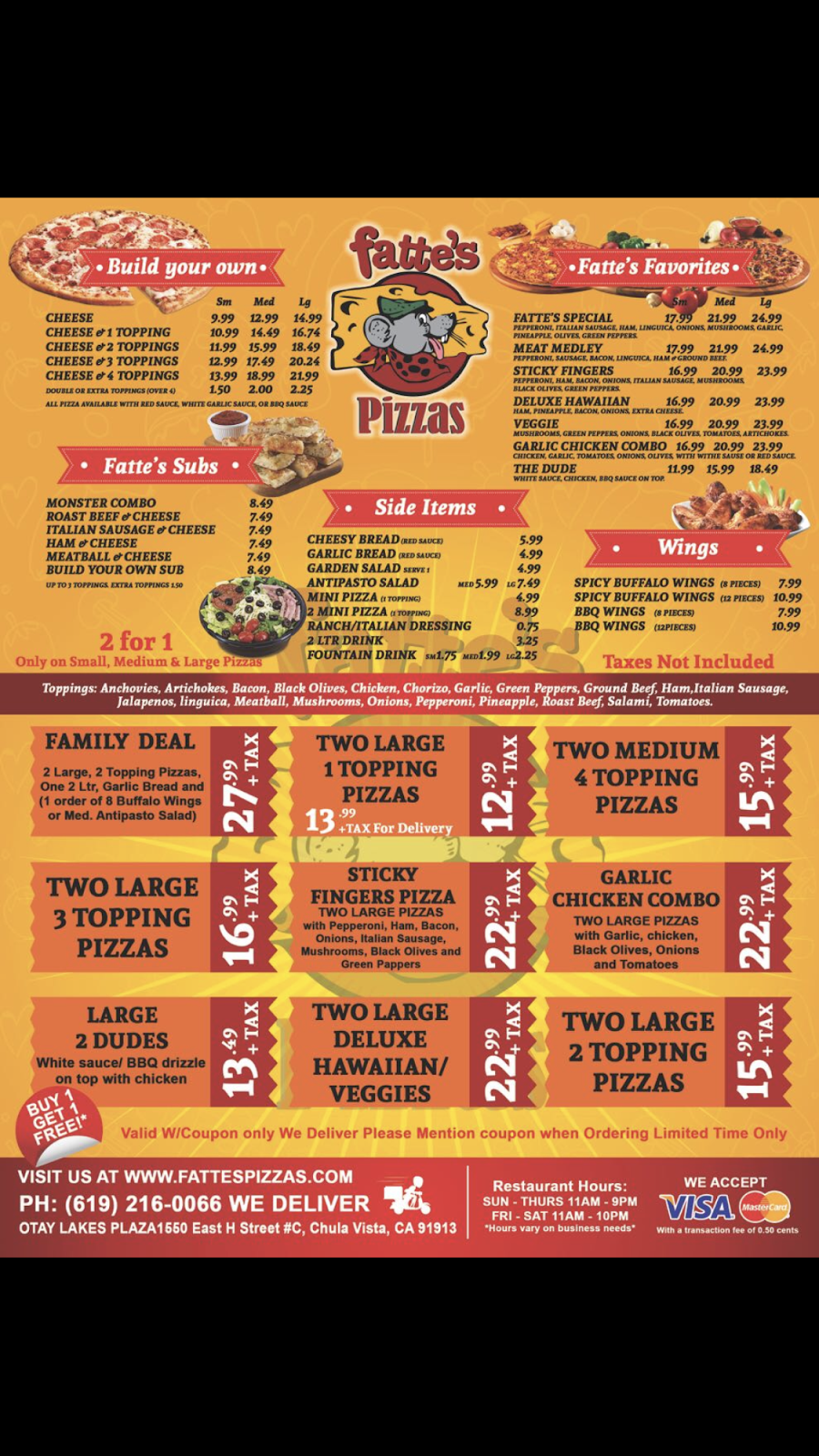 Fattes Pizza Of Chula Vista | meal takeaway | Fatte’s Pizza, 1550 E H St, Chula Vista, CA 91913, USA | 6192160066 OR +1 619-216-0066