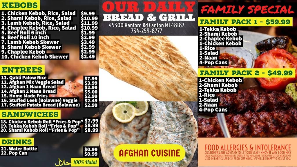 OUR DAILY BREAD & GRILL | restaurant | 45300 Hanford Rd, Canton, MI 48187, USA | 7342598777 OR +1 734-259-8777