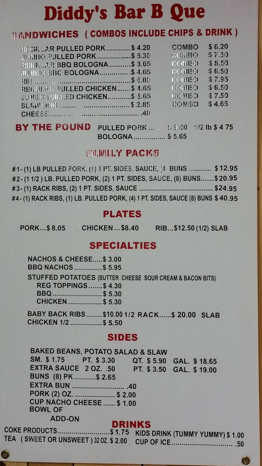 Diddys Bar-B-Q | restaurant | South 2384 HWY 45 SOUTH, Jackson, TN 38301, USA | 7317363460 OR +1 731-736-3460