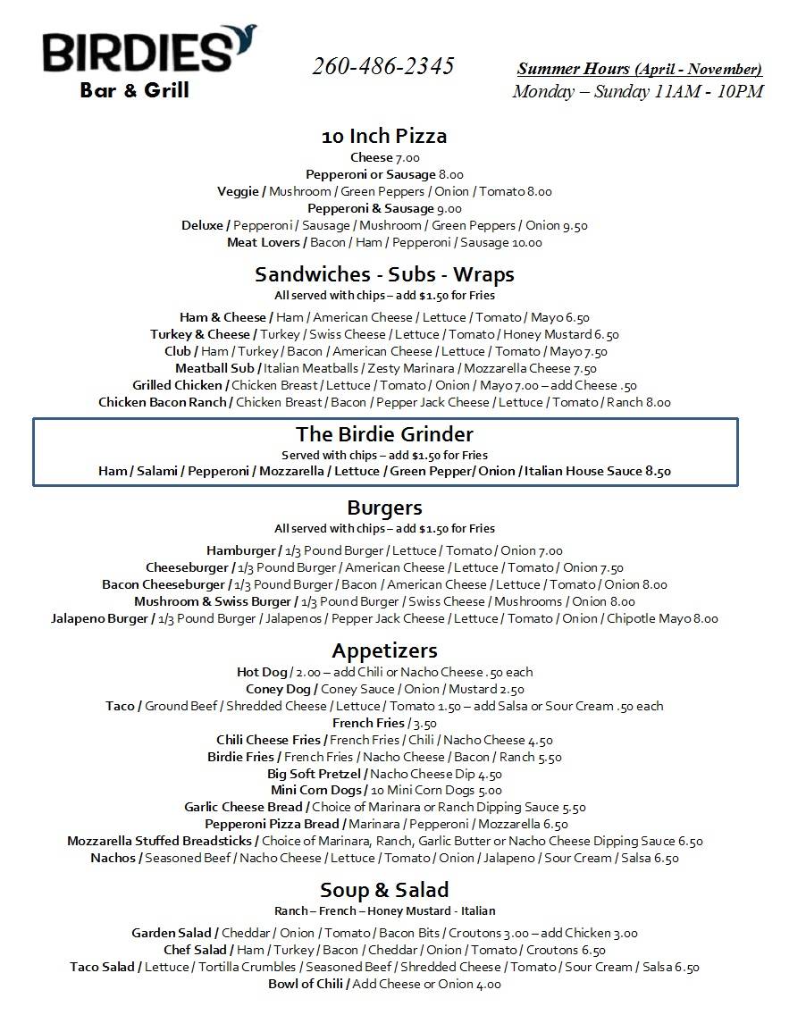 Birdies Bar & Grill | restaurant | 2727 Canterbury Blvd, Fort Wayne, IN 46835, USA | 2604862345 OR +1 260-486-2345