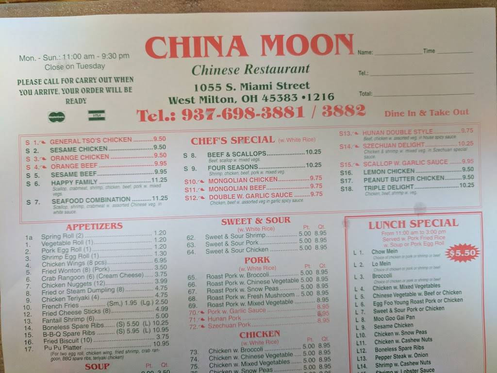 China Moon | restaurant | 1055 S Miami St, West Milton, OH 45383, USA | 9376983882 OR +1 937-698-3882