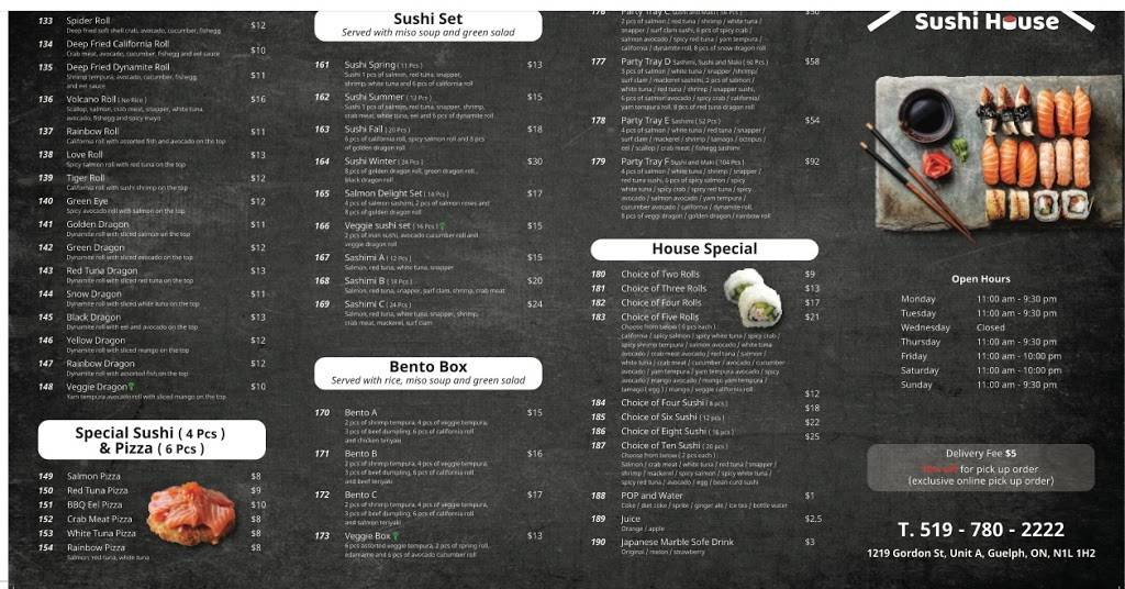 Gordon Sushi House | restaurant | 1219 Gordon St, Guelph, ON N1L 1H2, Canada | 5197802222 OR +1 519-780-2222