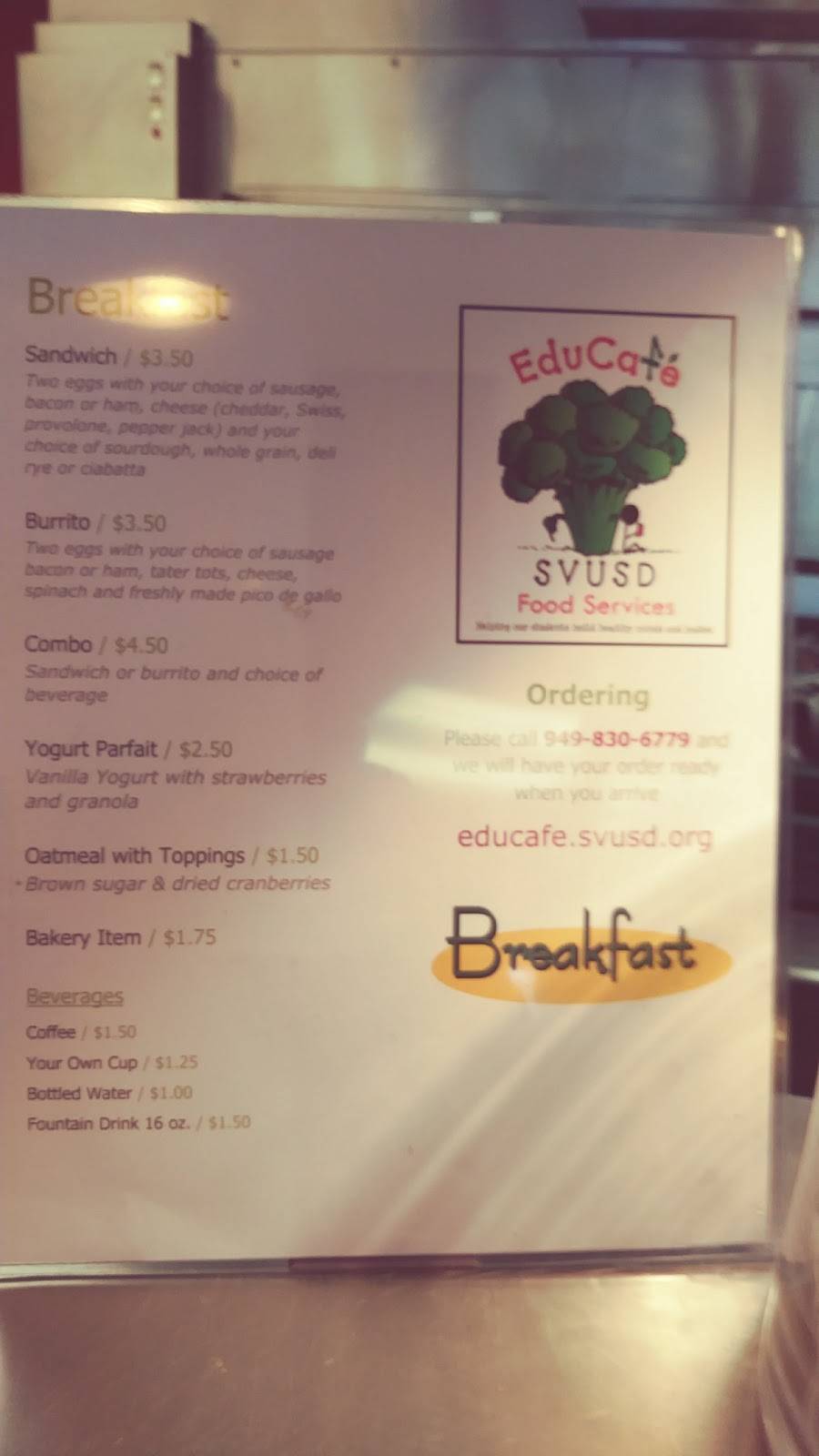 EduCafé | restaurant | 25566 Peter A Hartman Way, Mission Viejo, CA 92691, USA | 9498306779 OR +1 949-830-6779