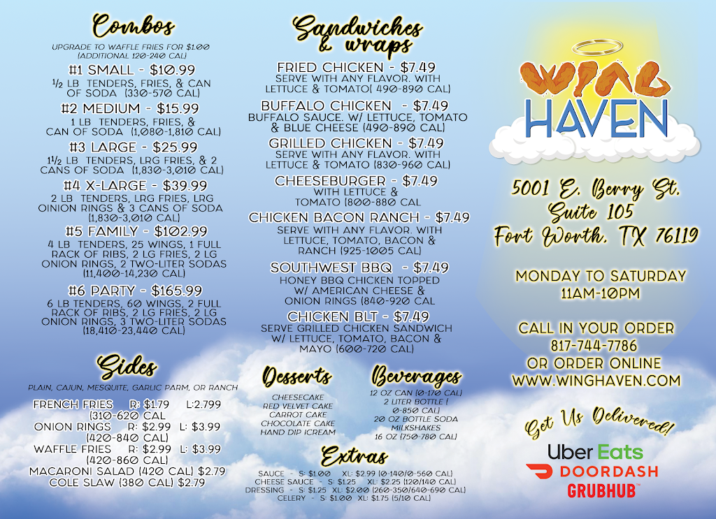 Wings Haven | restaurant | 5001 E Berry St Suite 105, Fort Worth, TX 76119, USA | 8176159803 OR +1 817-615-9803