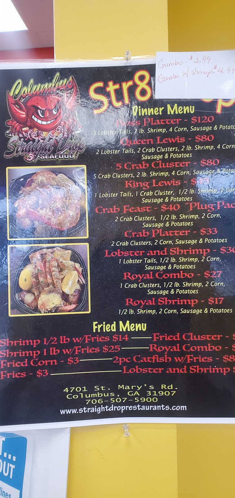 Straight Drop Seafood | restaurant | 4701 St Marys Rd, Columbus, GA 31907, USA | 7065075900 OR +1 706-507-5900