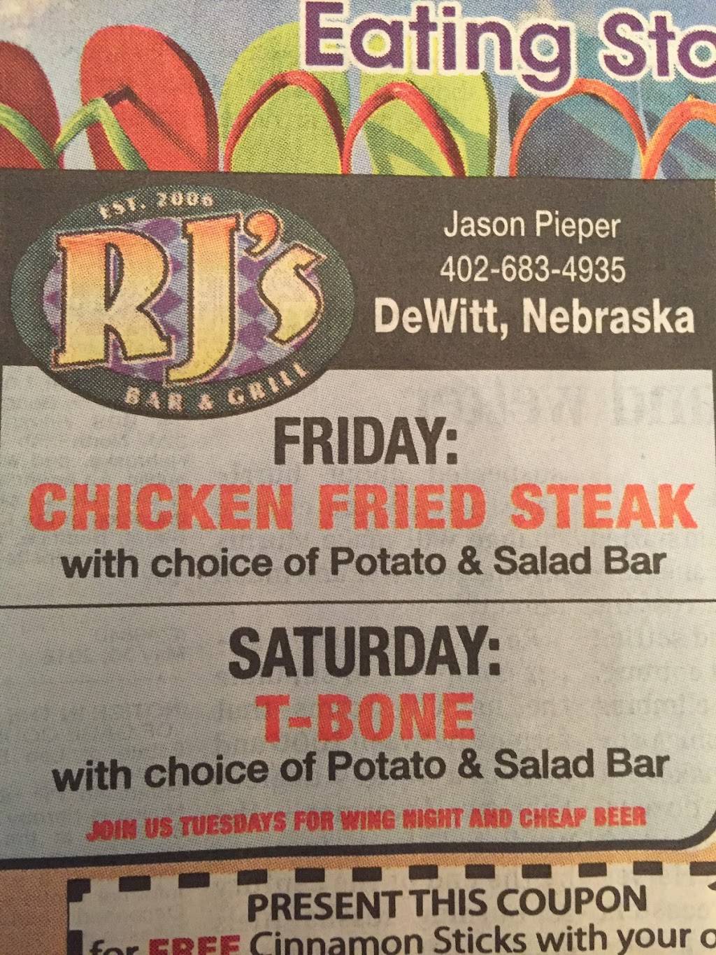 Rjs Bar & Grill | restaurant | 402 W Fillmore Ave, De Witt, NE 68341, USA | 4026834935 OR +1 402-683-4935