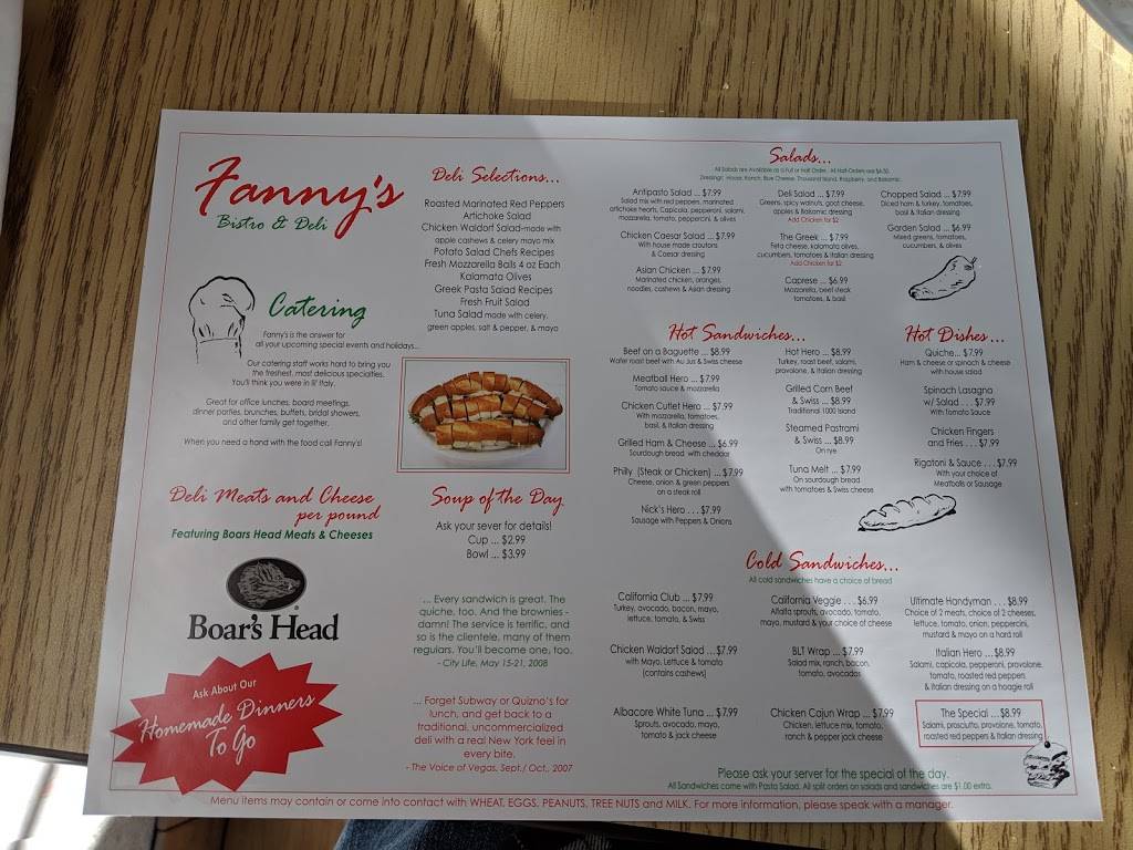 Fannys Bistro & Deli | restaurant | 80 Pecos Rd F, Henderson, NV 89074, USA | 7022691699 OR +1 702-269-1699