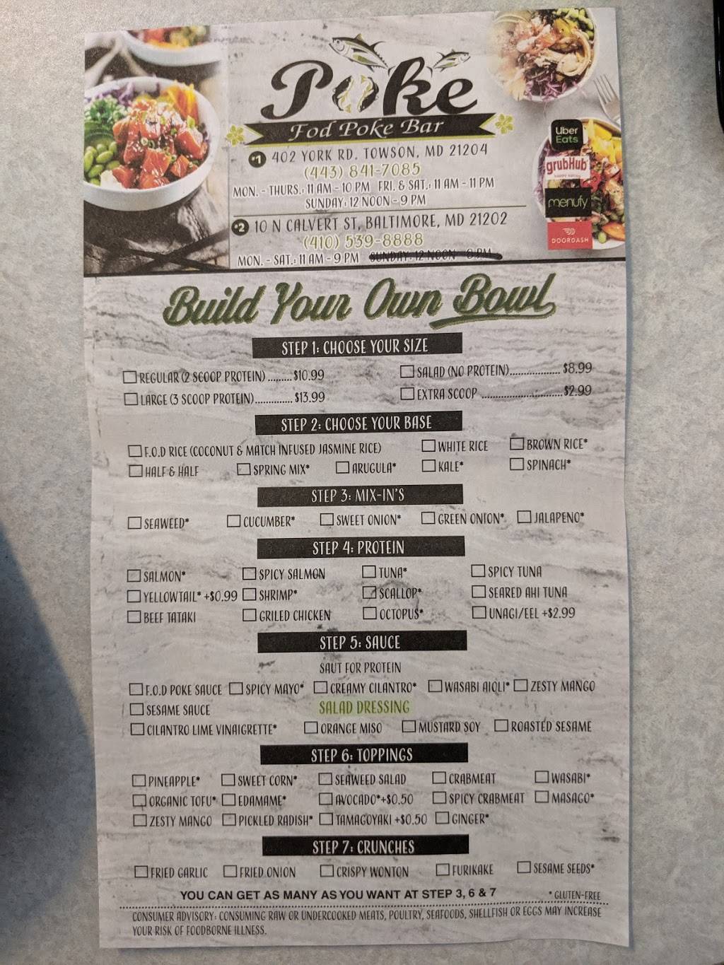 FOD Poke Bar | restaurant | 10 N Calvert St, Baltimore, MD 21202, USA | 4105398888 OR +1 410-539-8888