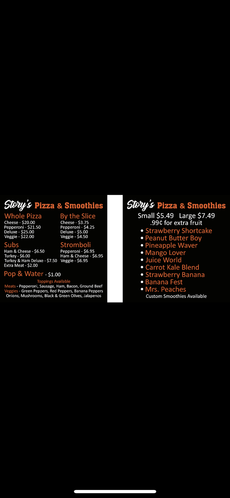 Storys Pizza & Smoothies | restaurant | 987 E Ash St, Piqua, OH 45356, USA | 9376062559 OR +1 937-606-2559