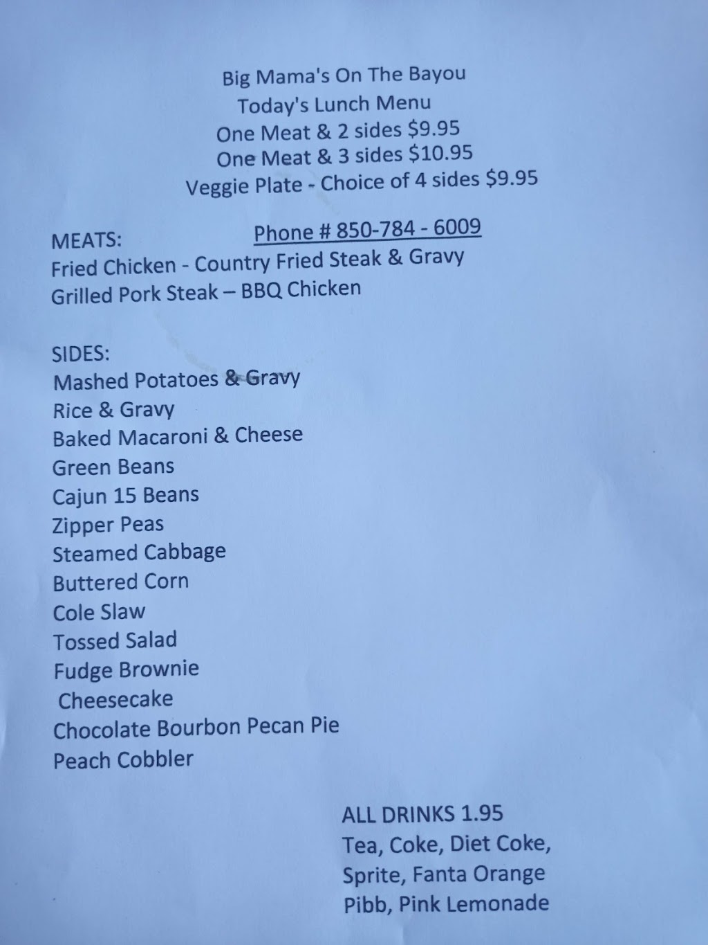 Big Mamas Country Cooking | restaurant | 620 W Beach Dr, Panama City, FL 32401, USA | 8507846009 OR +1 850-784-6009