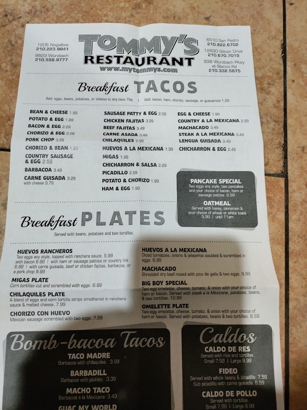 Tommys Restaurant | restaurant | 938 Wurzbach Pkwy #109, San Antonio, TX 78231, USA | 2103325874 OR +1 210-332-5874