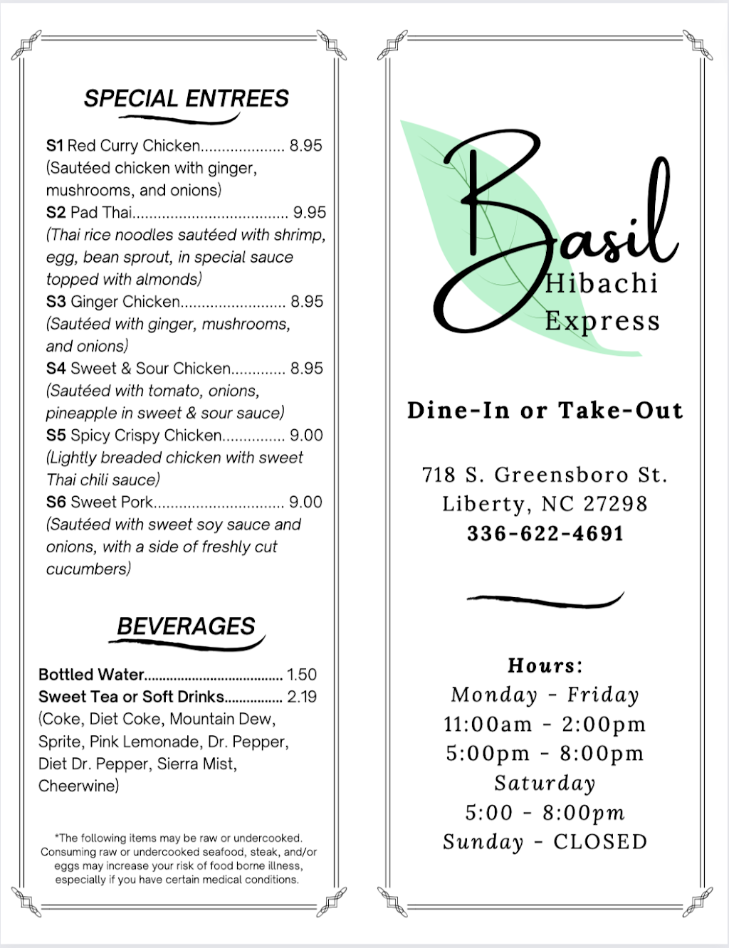 Basil Hibachi Express | restaurant | 718 S Greensboro St, Liberty, NC 27298, USA | 3366224691 OR +1 336-622-4691