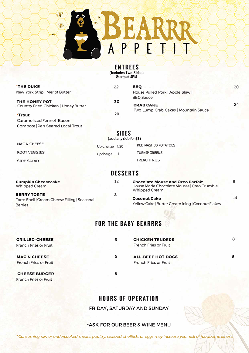Bearrr Appetit | restaurant | 426 Mountain Laurel Pass, Stanardsville, VA 22973, USA | 4349909028 OR +1 434-990-9028