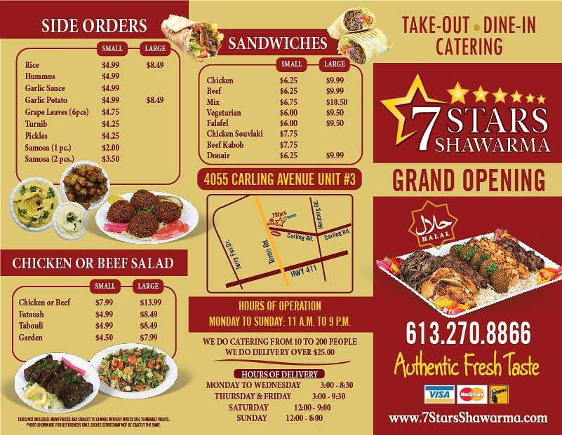 7 Stars Shawarma | restaurant | 4055 Carling Ave, Kanata, ON K2K 2A4, Canada | 6132708866 OR +1 613-270-8866