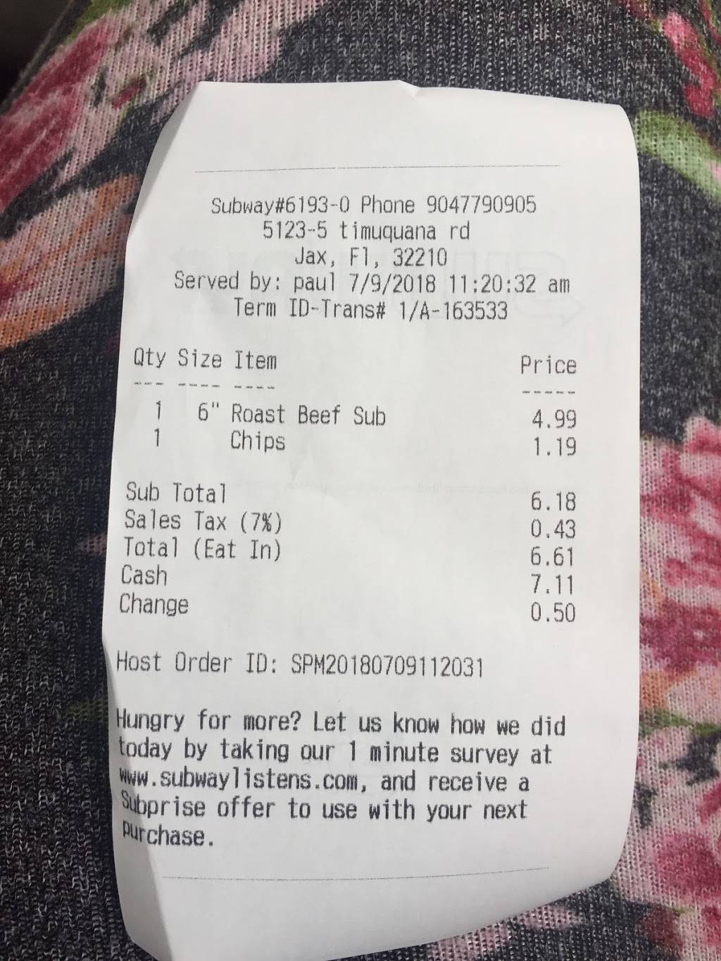 Subway Restaurants | restaurant | 5123-3 Timuquana Rd, Jacksonville, FL 32210, USA | 9047790905 OR +1 904-779-0905