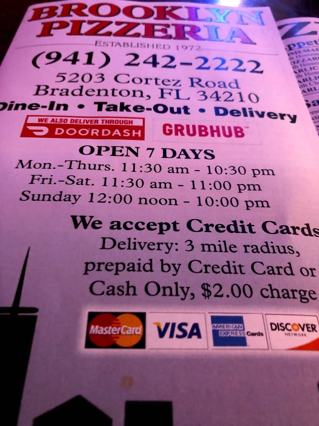 New York style Brooklyn Pizzeria | restaurant | 5203 Cortez Rd W, Bradenton, FL 34210, USA | 9412422222 OR +1 941-242-2222