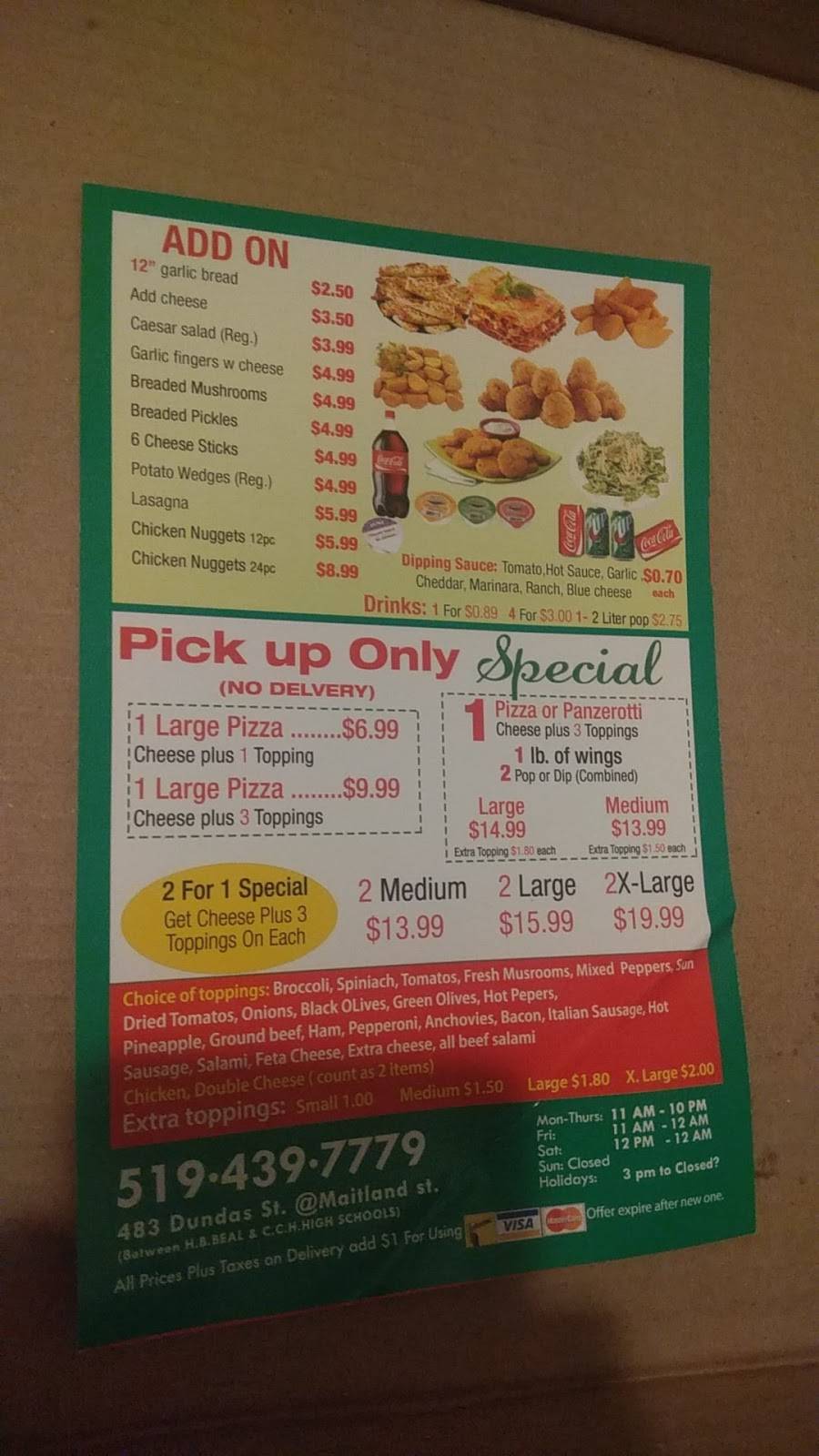 Fabulous 2 for 1 Pizza & Wings | restaurant | 483 Dundas St, London, ON N6B 1W4, Canada | 5194397779 OR +1 519-439-7779