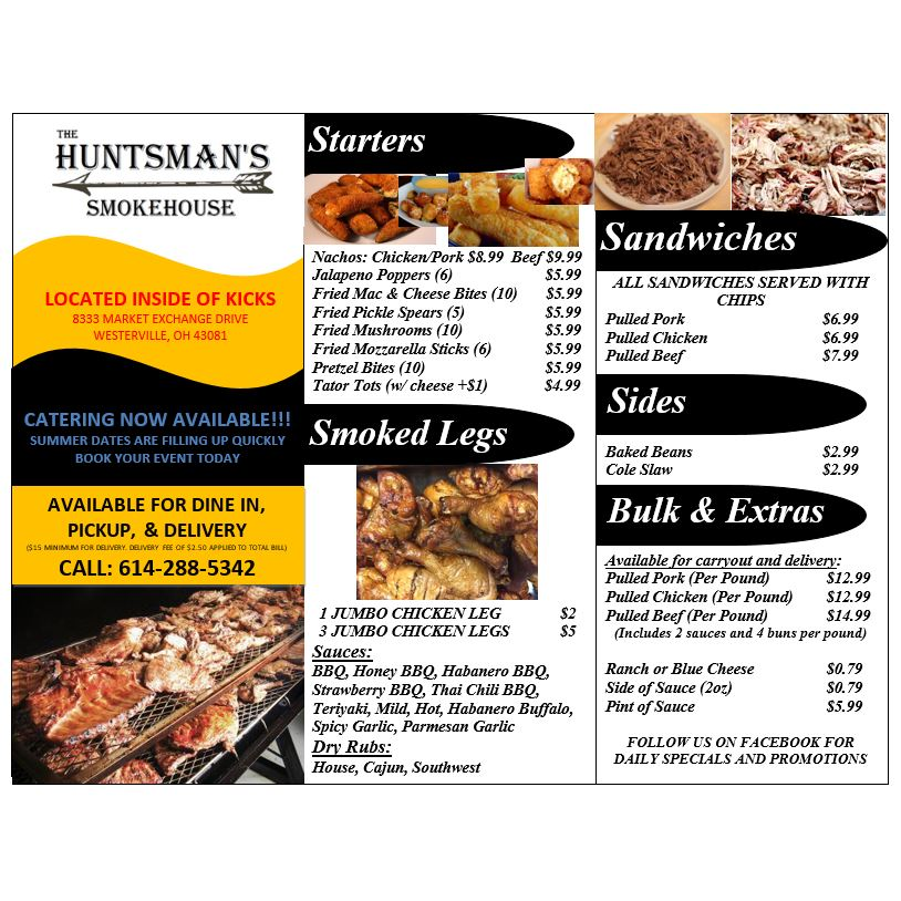 The Huntsmans Smokehouse | restaurant | 8333 Market Exchange Drive, Westerville, OH 43081, USA | 6144364984 OR +1 614-436-4984