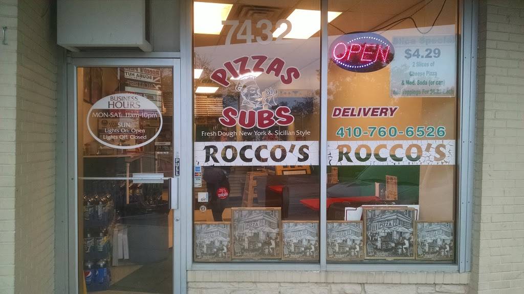 Roccos Pizzeria | restaurant | 7432 Ritchie Hwy, Glen Burnie, MD 21061, USA | 4107606526 OR +1 410-760-6526