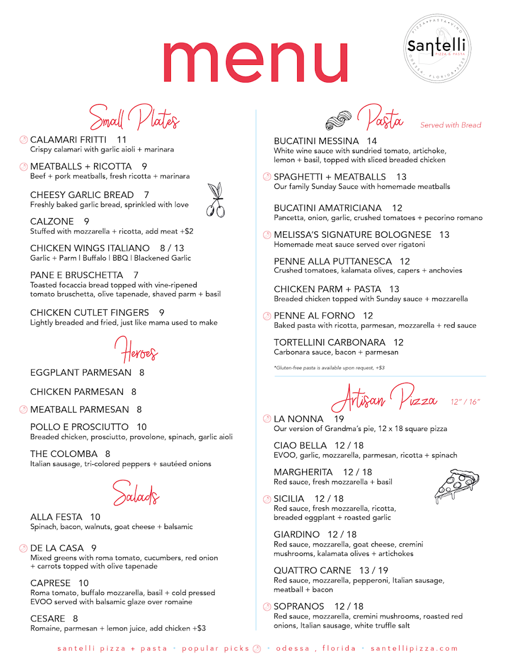 Santelli Pizza + Pasta | restaurant | 13557 FL-54, Odessa, FL 33556, USA | 6073680052 OR +1 607-368-0052