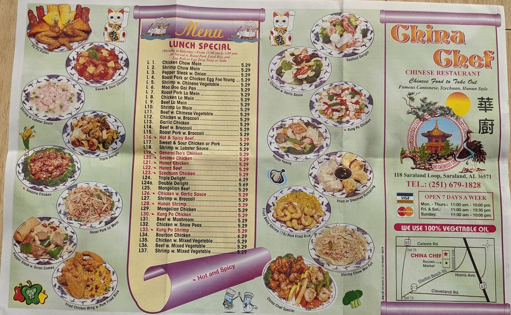 China Chef Restaurant | restaurant | 118 Saraland Loop, Saraland, AL 36571, USA | 2516791828 OR +1 251-679-1828