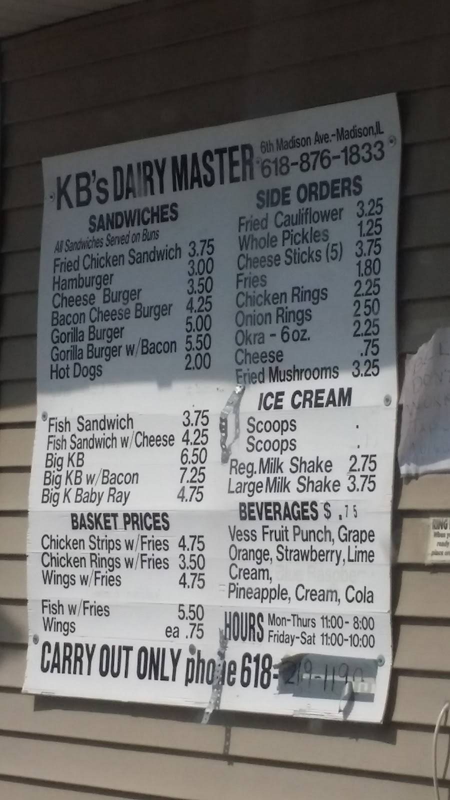 Dairy Master | restaurant | 516 Madison Ave, Madison, IL 62060, USA | 6188761833 OR +1 618-876-1833