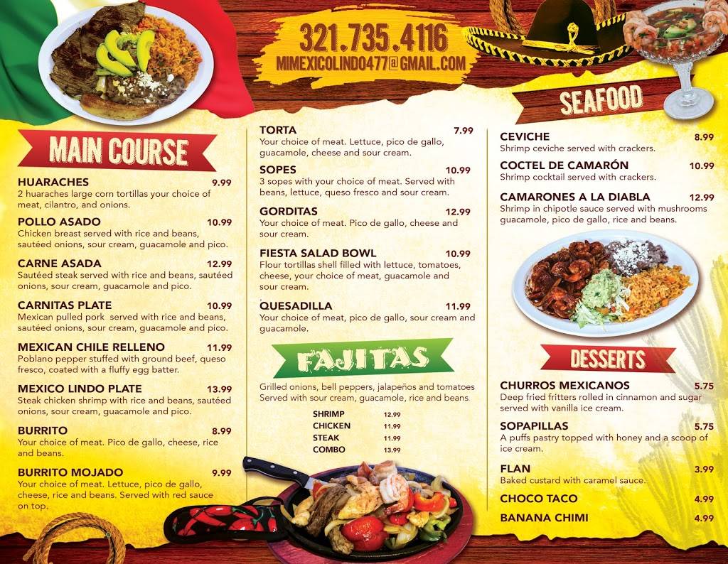 MI MEXICO LINDO RESTAURANTE | restaurant | 477 N Courtenay Pkwy, Merritt Island, FL 32953, USA | 3217354116 OR +1 321-735-4116