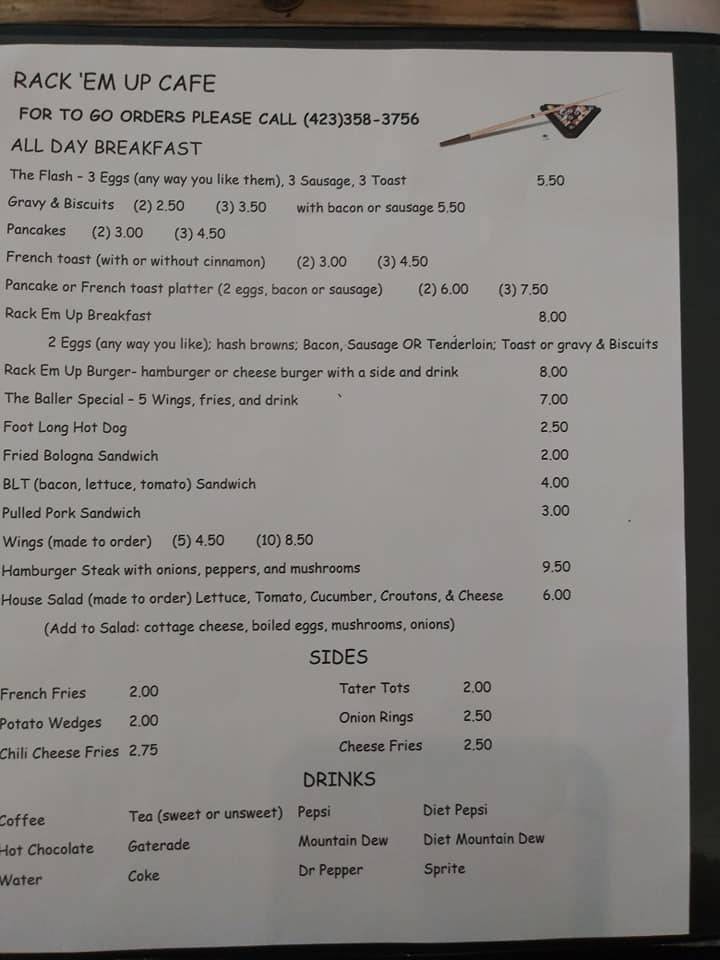 Rack Em Up | restaurant | 219 TN-346, Rogersville, TN 37857, USA | 4233583756 OR +1 423-358-3756