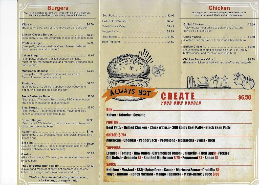 Burgers 360 | restaurant | 132 Carroll Island Rd, Middle River, MD 21220, USA | 4103446706 OR +1 410-344-6706
