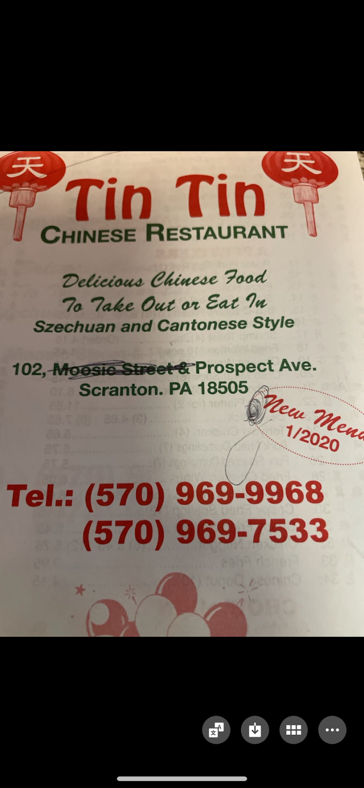 TinTin chinese restaurant | restaurant | 102 Prospect Ave, Scranton, PA 18505, USA | 5709699968 OR +1 570-969-9968