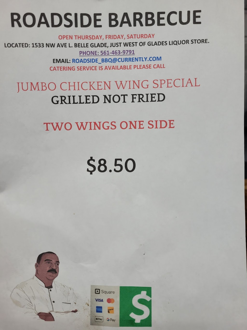 Roadside BBQ LLC | restaurant | Red BBQ Trailer, 1533 NW Ave L, Belle Glade, FL 33430, USA | 5614639791 OR +1 561-463-9791